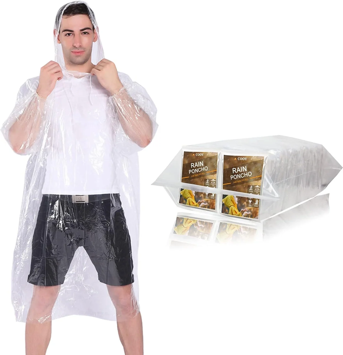 Disposable Rain Ponchos, 100 Pack, Family Pack