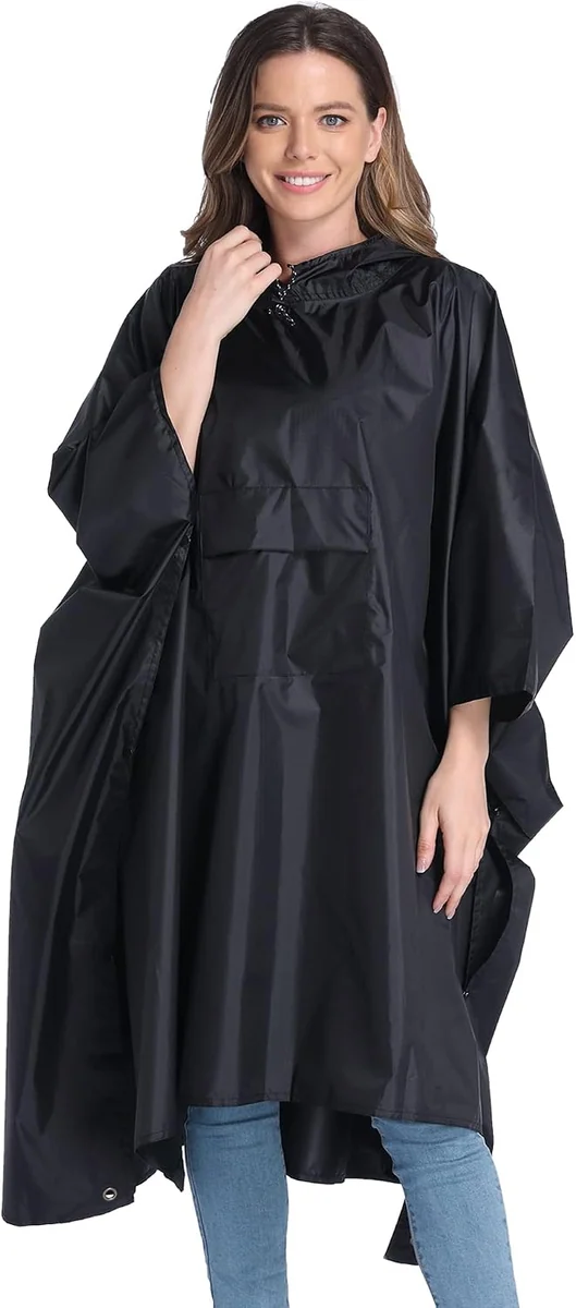 Hooded Rain Coat, Black