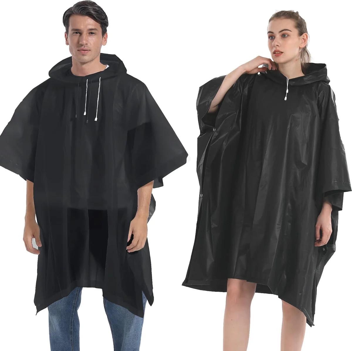 Hooded Rain Coats, 2 Pack, Black