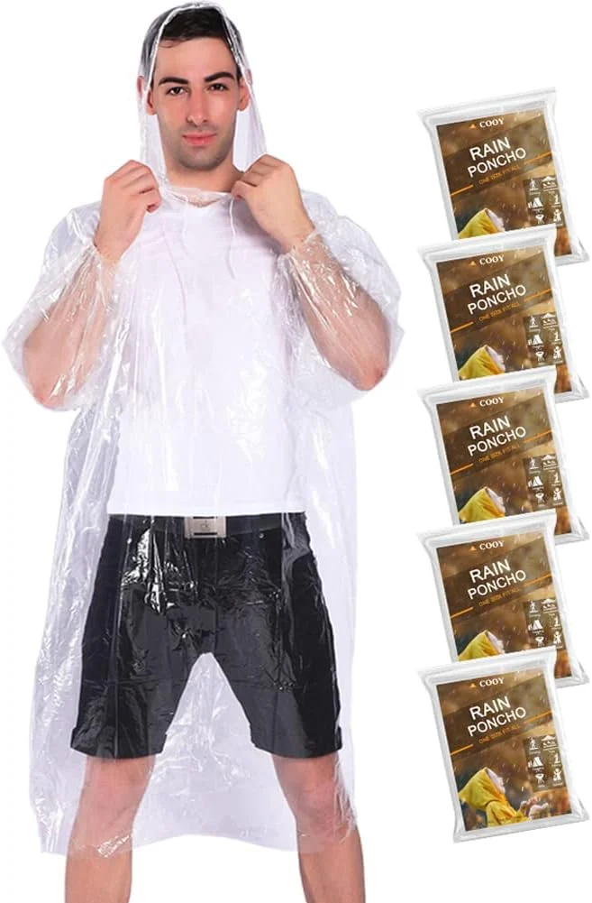 Disposable Rain Ponchos, 5 Pack, Family Pack