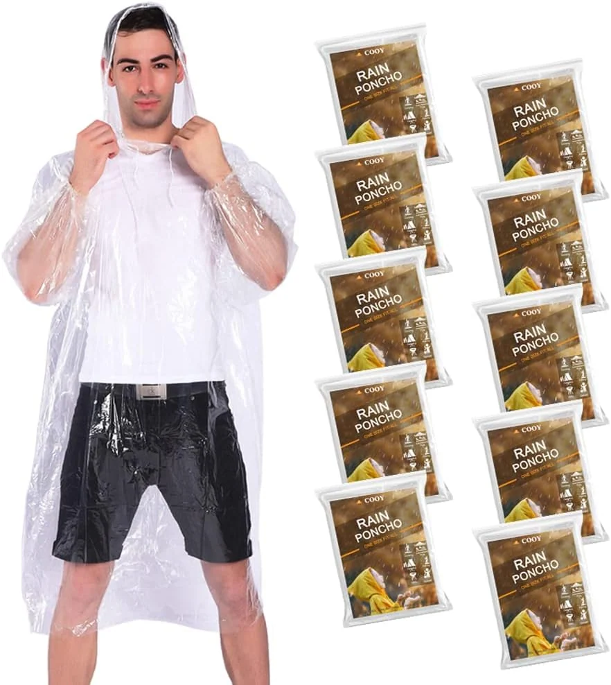 Disposable Rain Ponchos, 10 Pack